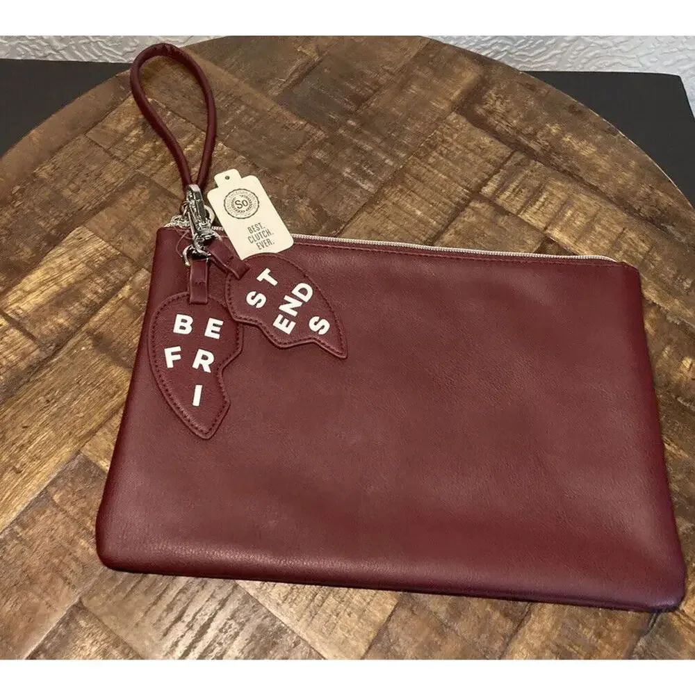 Kohl's NWT Womens Burgundy Best Friend Wristlet Clutch Bag Faux Vegan Leather
